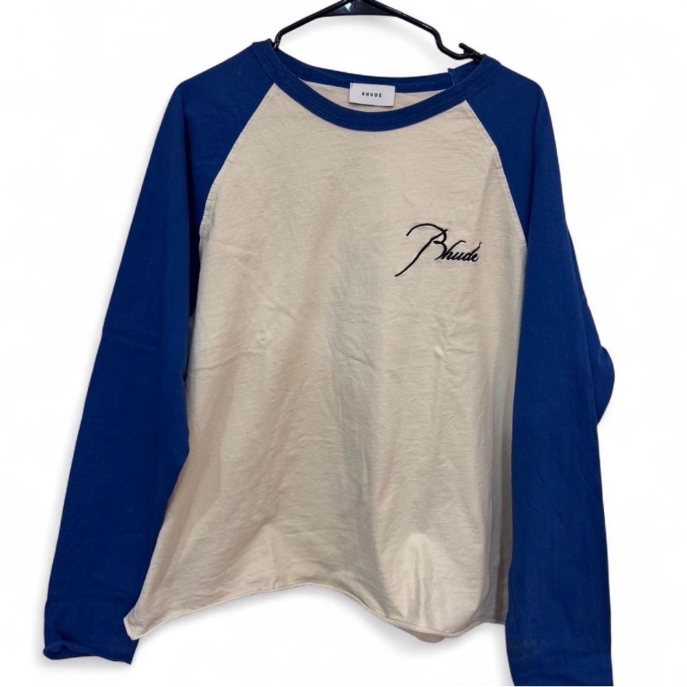 Rhude Blue and Cream Men's long sleeve t shirt